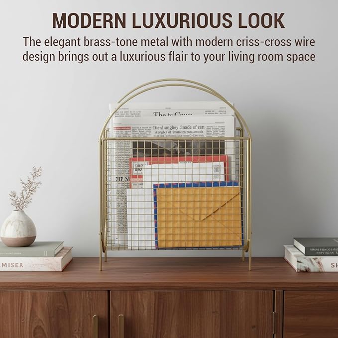MyGift Mid-Century Design Magazine Rack, Matte Black Tone Metal Mesh - Image 5