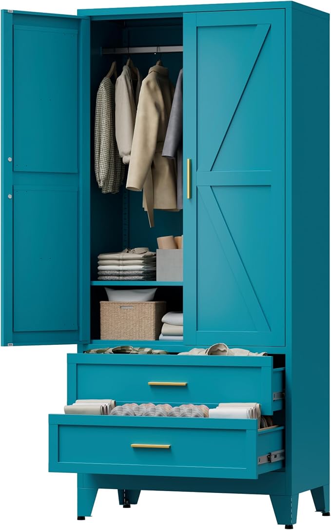 71" Tall Metal Wardrobe Cabinet by LCAOPC