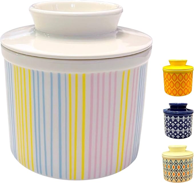 Butter Crock with Lid for Countertop, Butter Keeper Crock with Water, French by RASZEY
