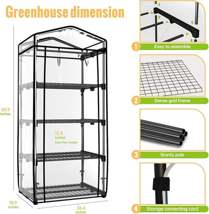 Indoor Greenhouse with Grow Light, 4 Tier, 1.6FT 80W Full Spectrum Grow Light - Image 3