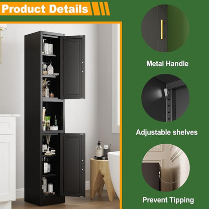 Ckzbx Tall Narrow Storage Cabinet 66.93" H Tall Bathroom Cabinets Metal Pantry - Image 4