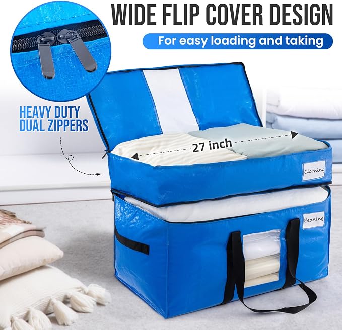 TAILI 2 Tier Extra Large Moving Bags, 4 Pack Blue Heavy Duty Totes - Image 2