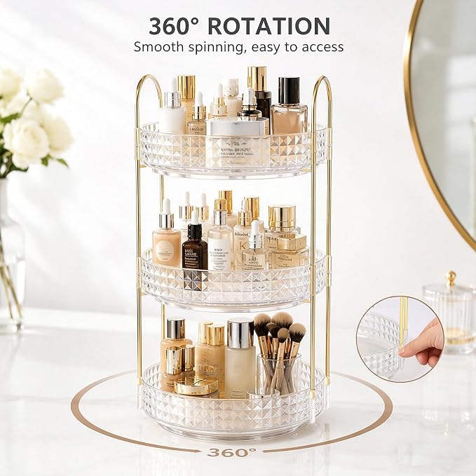 Fangoo 3 Tiers Clear Rotating Makeup Organizer - Image 4