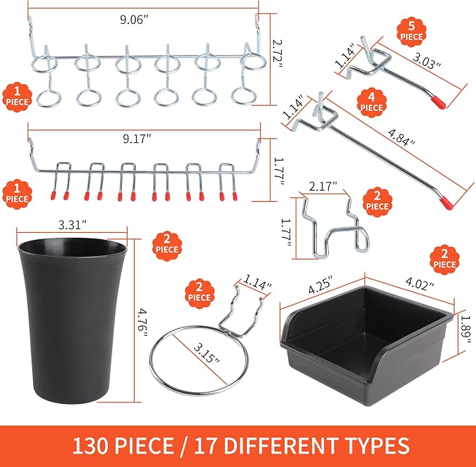 130PCS Pegboard Hooks Assortment - Image 3
