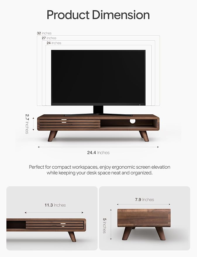 Tinamo 24" Wooden Monitor Stand Riser - Image 2