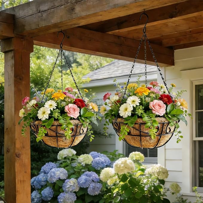 Hanging Planters for Outdoor Plants, 2 Pack 12 inch Wire Hanging Baskets - Image 5