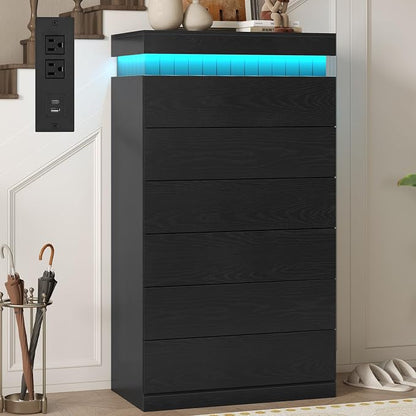 Tall Black 6 Dresser for Bedroom, Sliding Top Storage Space, Modern Wood Drawers by UPOSOJAWishesYouaNiceDay