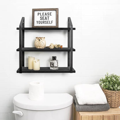 Mkono Floating Wall Shelves 3 Tier Rustic Hanging Shelf - Image 2