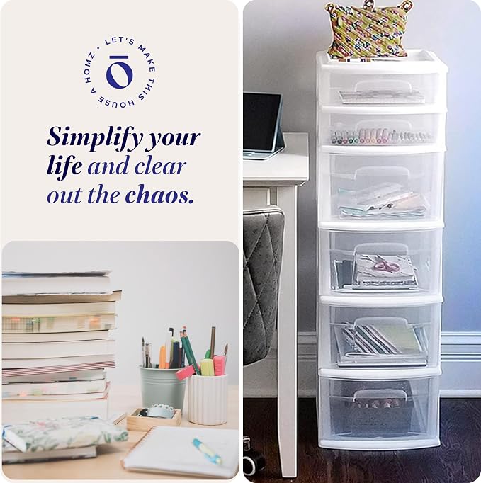 HOMZ 6 Drawer Plastic Storage & Organizer Tower | 4 Large & 2 Small Drawers | - Image 7