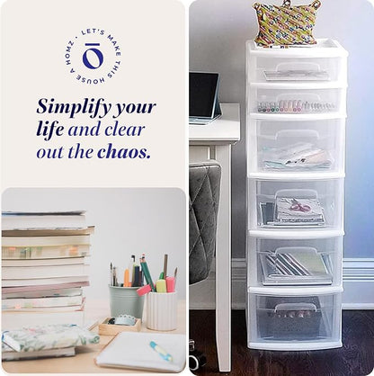 HOMZ 6 Drawer Plastic Storage & Organizer Tower | 4 Large & 2 Small Drawers | - Image 7