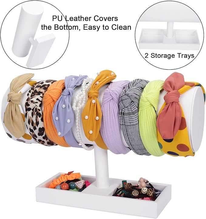 White Leather Headband Holder Organizer Storage Headband Stand Display Baby - Image 2