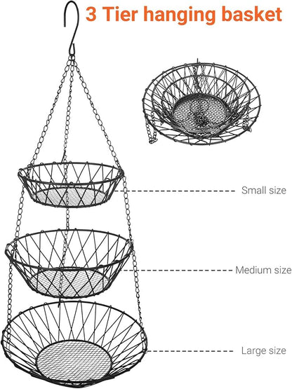 3 Tier Hanging Basket with Sturdy Metal Chain Hanging Hooks | Fruit and - Image 6
