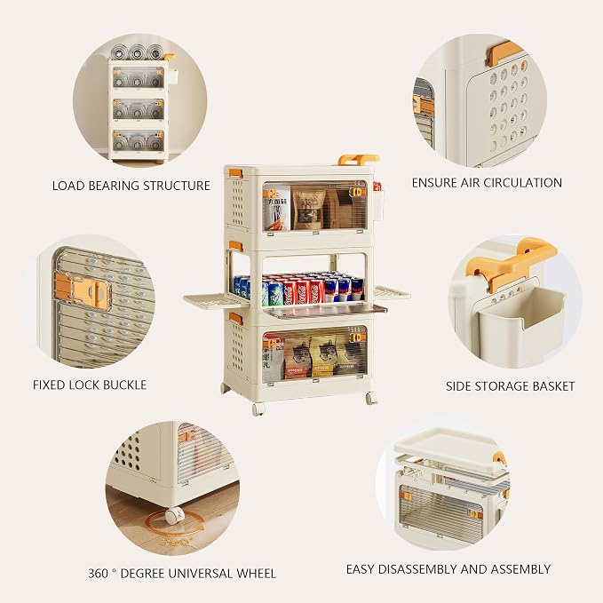 58 QT Storage Bins with Lids, Stackable Rolling Storage Cart with Clear Doors - Image 4