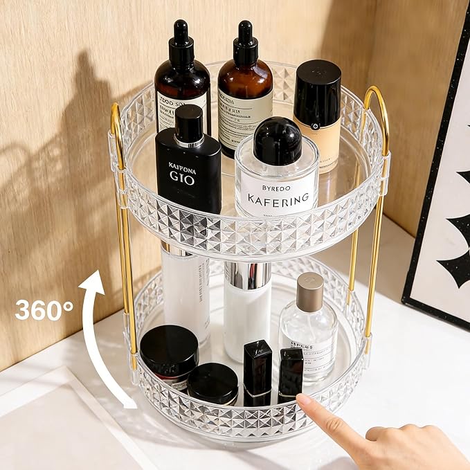Fangoo 2 Tiers Clear Rotating Makeup Organizer - Image 4