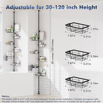 Shower Caddy Organizer Tension Pole, Rustproof 6-Pack Corner Shelf - Image 5