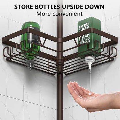 DAOYA Corner Shower Caddy Tension Pole Bronze Tension Rod Shower Organizer | - Image 4
