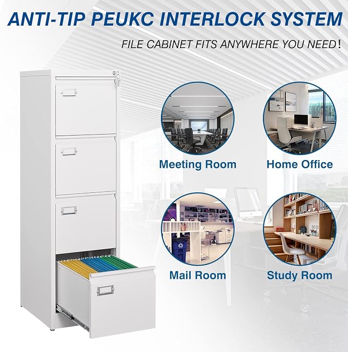 4-Drawer File Cabinet, 16.3" Deep Vertical Filing Cabinet - Image 6