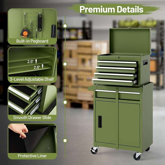 Goplus Tool Chest, 5 Drawers Rolling Tool Cabinet - Image 6