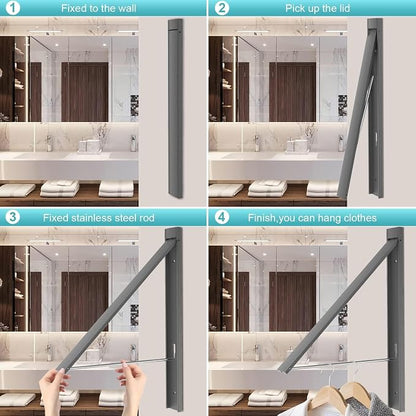 No Drill Wall Mounted Drying Rack 65 lb Aluminum, Fold away wall mount saves - Image 5