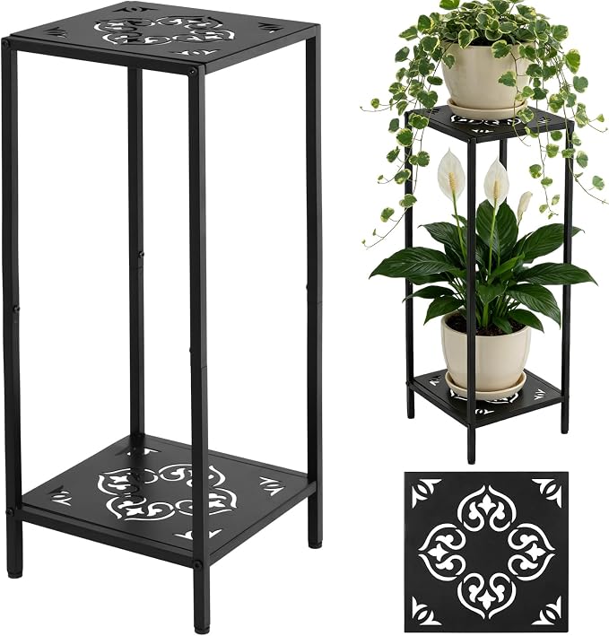 Party Zealot 2-Tier Tall Metal Square Plant Stand 31" Heavy-Duty Modern Flower by PartyZealot
