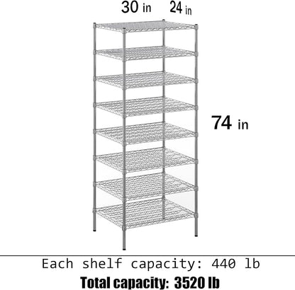 24" Deep x 30" Wide x 74" Height Wire Shelving Kit | 8-Tier | NSF Commercial - Image 3