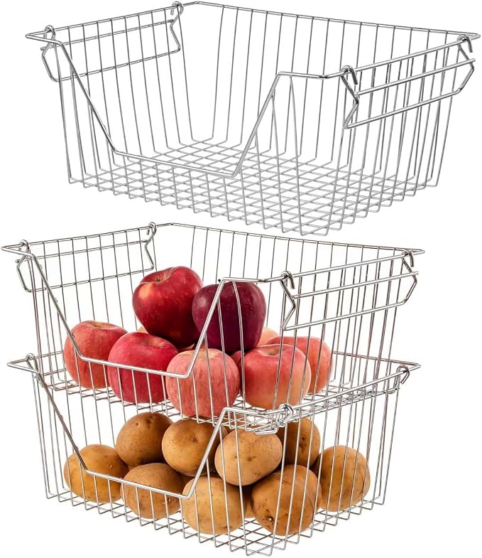 Stackable Wire Metal Baskets Sturdy Cabinet Organizer Wire Pantry Freezer Bin by blitzlabs