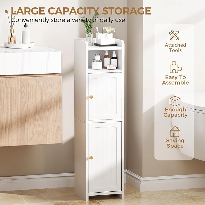 BEWISHOME Small Bathroom Storage Cabinet, 2 Doors Narrow Bathroom Cabinet | - Image 7