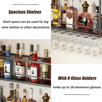 Wall Mounted Wine Rack with Glass Holder, 2-Tier Multi-Functional Shelf - Image 5