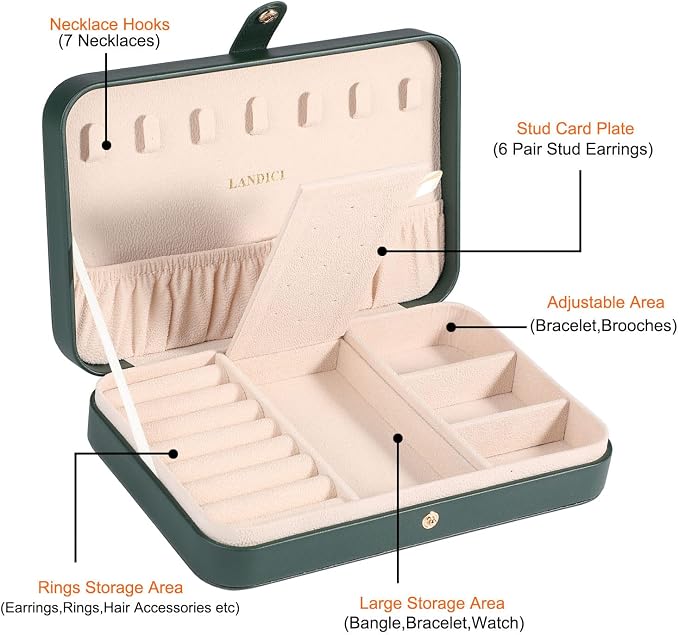LANDICI Small Jewelry Box for Women Girls, PU Leather Travel Jewelry Organizer - Image 3