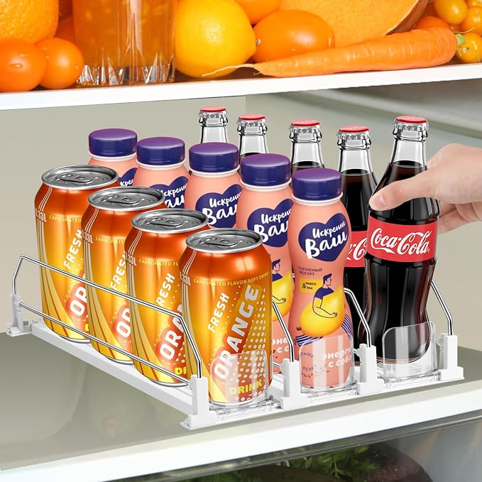 asika Drink Organizer for Fridge, Adjustable Width Soda Can Dispenser for by asika