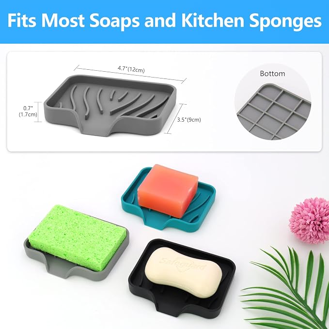 3-Pack Silicone Soap Dish Set – Bar Soap Holder - Image 6