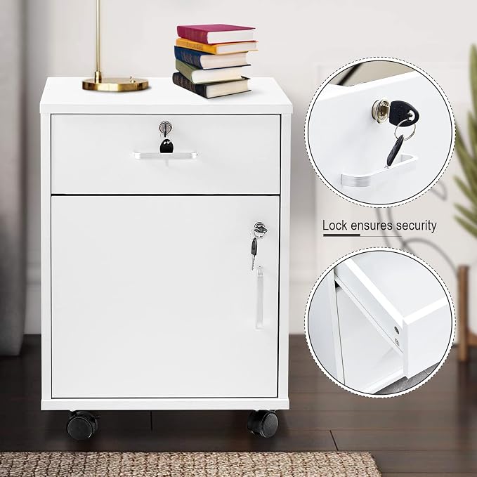 File Cabinet with Lock and Drawer, Mobile Under Desk Storage Cabinet with 360° - Image 4