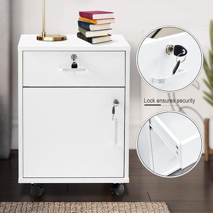 File Cabinet with Lock and Drawer, Mobile Under Desk Storage Cabinet with 360° - Image 4