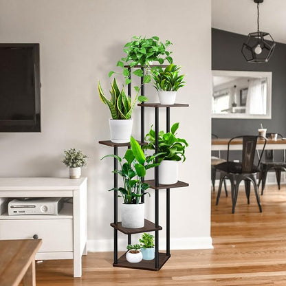 6 Tier Plant Stand Indoor, Thickened Metal Wood Corner Plant Shelf Stands - Image 8