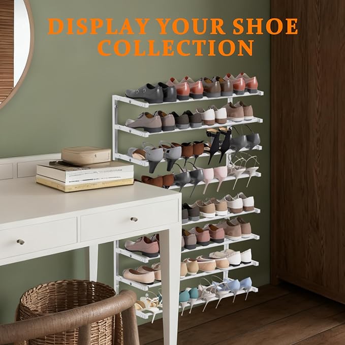 2 Pack Wall Mounted Shoe Rack, 4 Tier Hanging Shoe Rack Holds 32 Pairs - Image 7