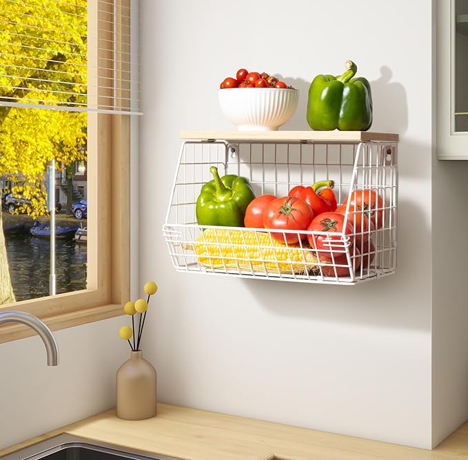 White Fruit Bowl Wire Basket Storage Pantry Fruit and Vegetable Storage Fruit - Image 2