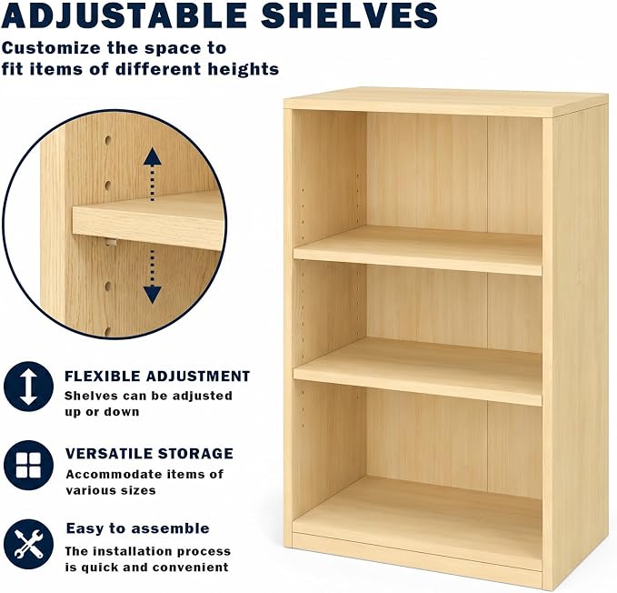 CTESNE【2026 Adjustable Shelves 3-Tier Bookcase, 71 inches, Wooden Open Display - Image 5