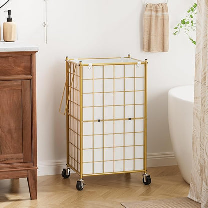 WOWLIVE Laundry Hamper with Wheels, Metal Wire Frame Rolling Laundry Basket - Image 3
