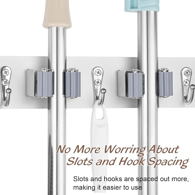 OUTNILI 2 Pack White Mop Broom Holder Wall Mount - Image 6