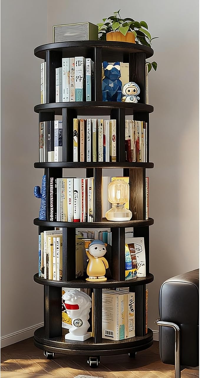 Rotating Bookshelf Tower 2/3/4/5/6 Tier Wood Rotating Bookshelf Wooden Book by Unknown