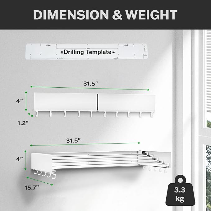 Wall Mounted Laundry Drying Rack, Retractable & Foldable, 31.5" Wide, 13.2 - Image 2