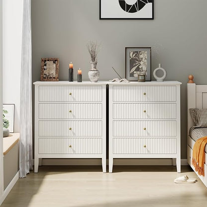 White Fluted 4 Drawer Dresser Set of 2 by Bringyoubetterlife