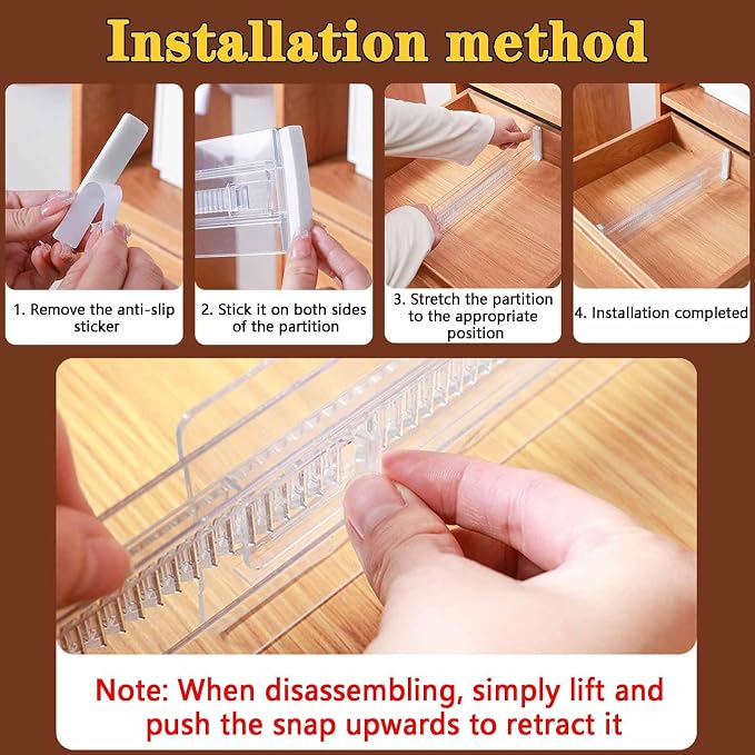 4 Pcs Drawer Dividers for Clothes, 3.15" High 11.34"-19.69" Adjustable - Image 5