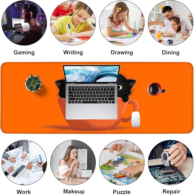 Large Cute Black Cat Mouse Pad, Extended Desk Mat - Image 9