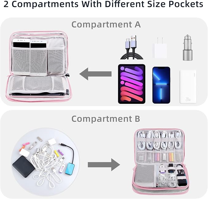 Electronic Organizer Travel Case, Travel Cable Bag, Water Resistant, Double - Image 2