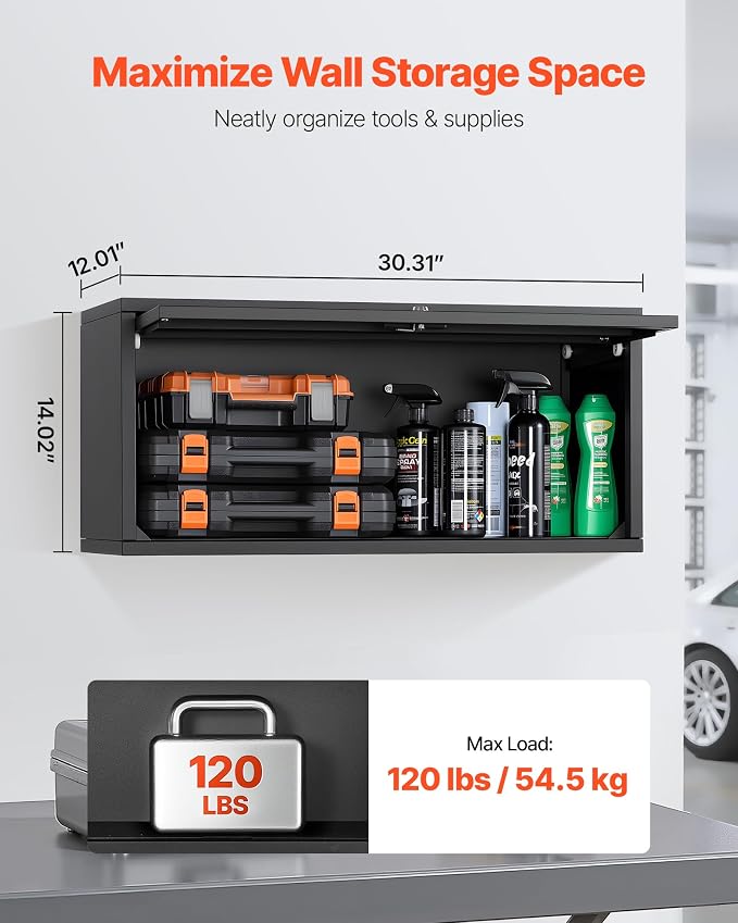 VEVOR Metal Wall Cabinet, 30.31W x 12.01D x 14.02H Inch, Floating Garage Tool - Image 3