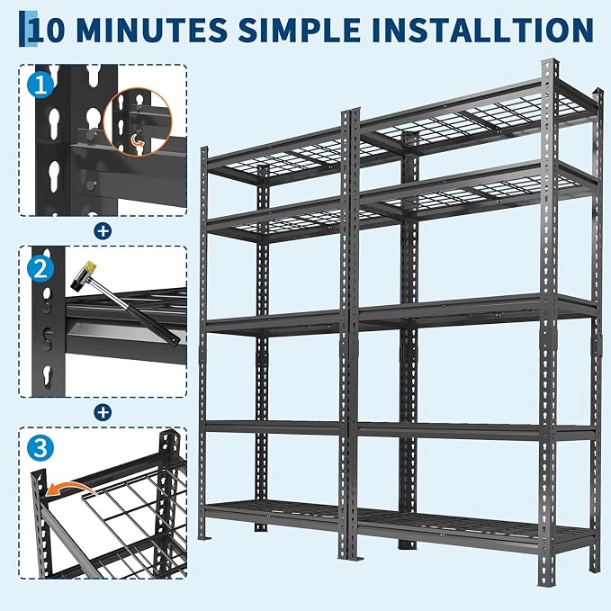 Garage Shelving 2200 LBS Storage Shelves Adjustable Metal Shelving Unit Heavy - Image 7
