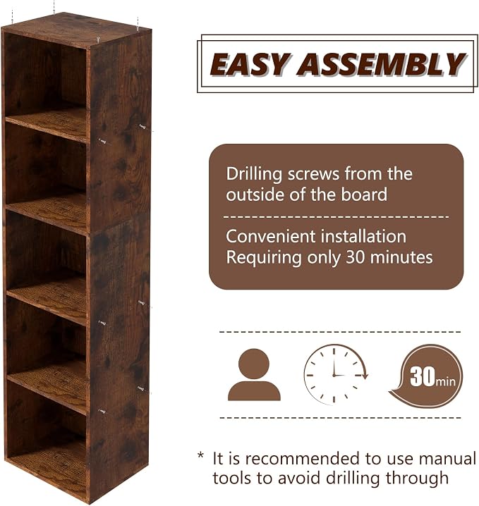 5-Tier Wooden Cube Storage Organizer, 52 Inch Tall Bookcase & Display Shelf - Image 4
