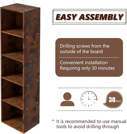 5-Tier Wooden Cube Storage Organizer, 52 Inch Tall Bookcase & Display Shelf - Image 4