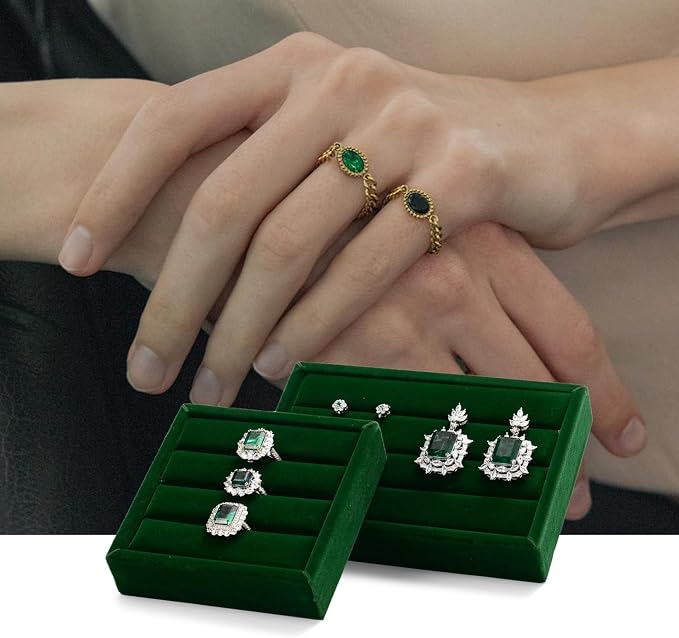Oirlv 3 Slots Velvet Small Ring Organizer Earrings Trays Showcase Display - Image 2